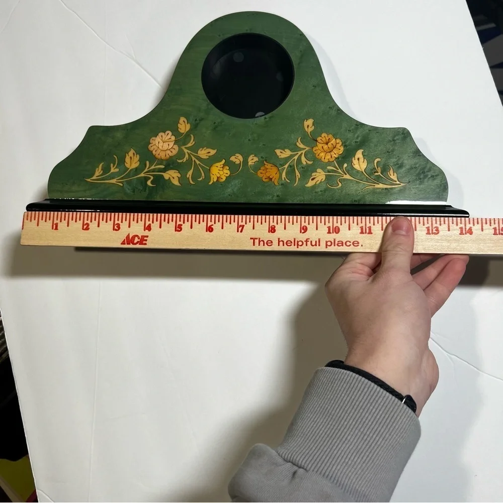 Green Italian Inlaid Mantle Clock Floral New Vintage
